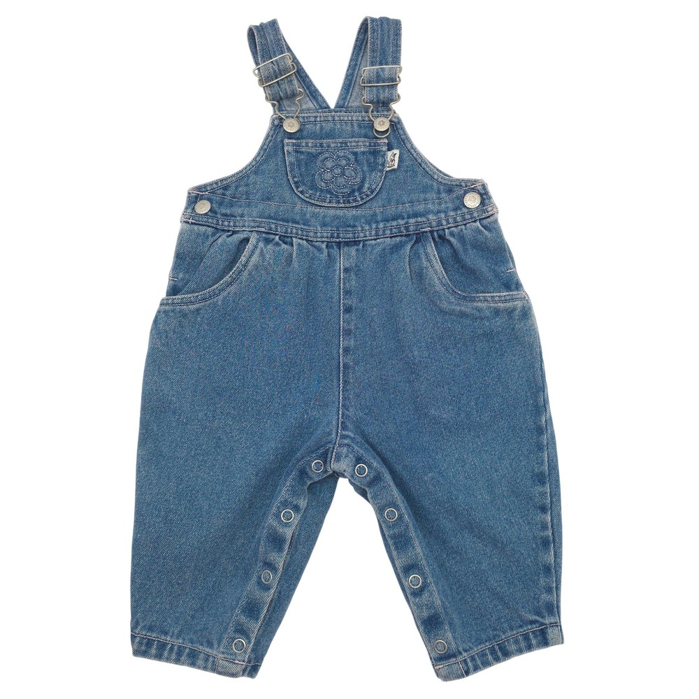 Vintage Sprockets Kids Denim Flower Embroidered Overalls 12 Months